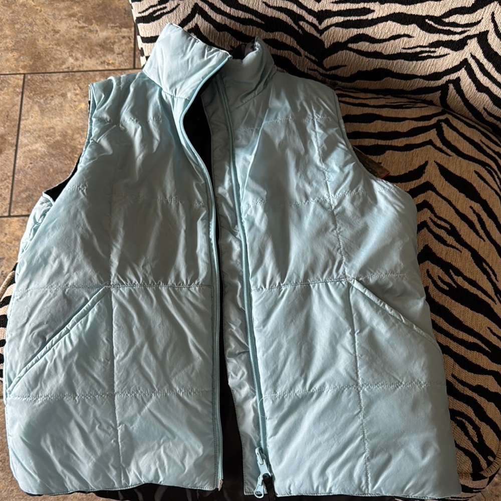 Blue Quilted Puffer Vest with Stand-Up Collar